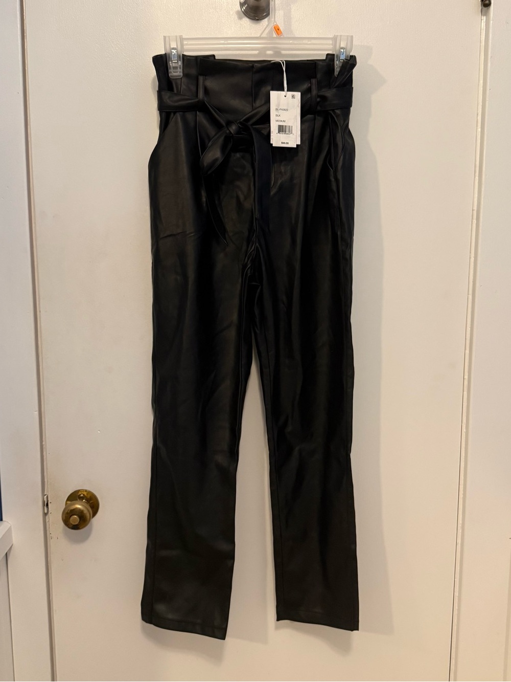 Lucy Paris High-Waist Faux Leather Paperbag Pants Black Medium Zipper & Pockets